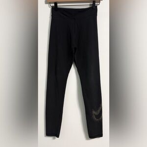 Nike Youth XL Black Leggings | Metallic Gold Swoosh | Wide Waist